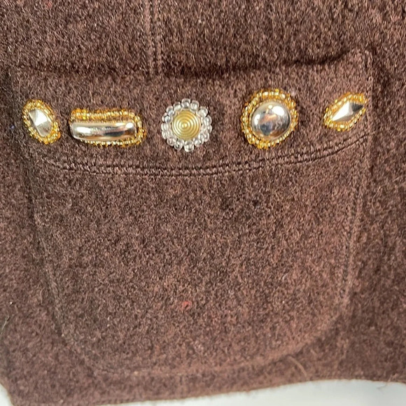 VINTAGE Mat Collection Brown Wool Jacket Blazer Embellished Grandma Size Small - Picture 5 of 14